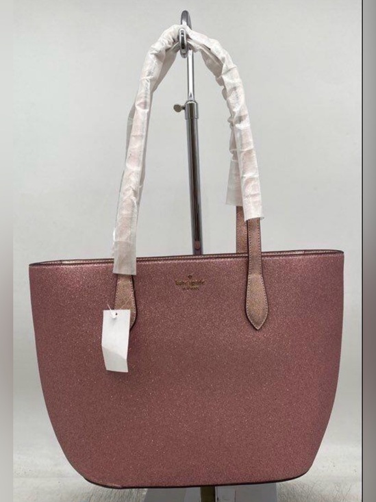 kate spade Handbags - Kate Spade Mitten Rose Pink Glitter Crossgrain Leather Tote